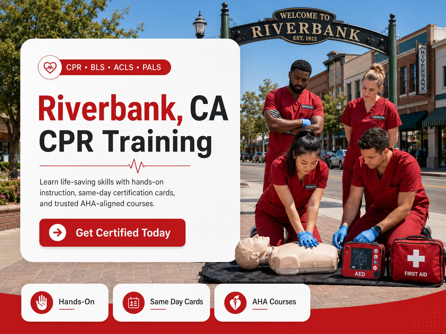 Certified CPR instructor teaching BLS class in Riverbank, CA
